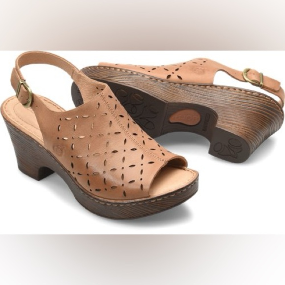 Born Womens Diamond Block Heel Clog Sandals Size 8.5